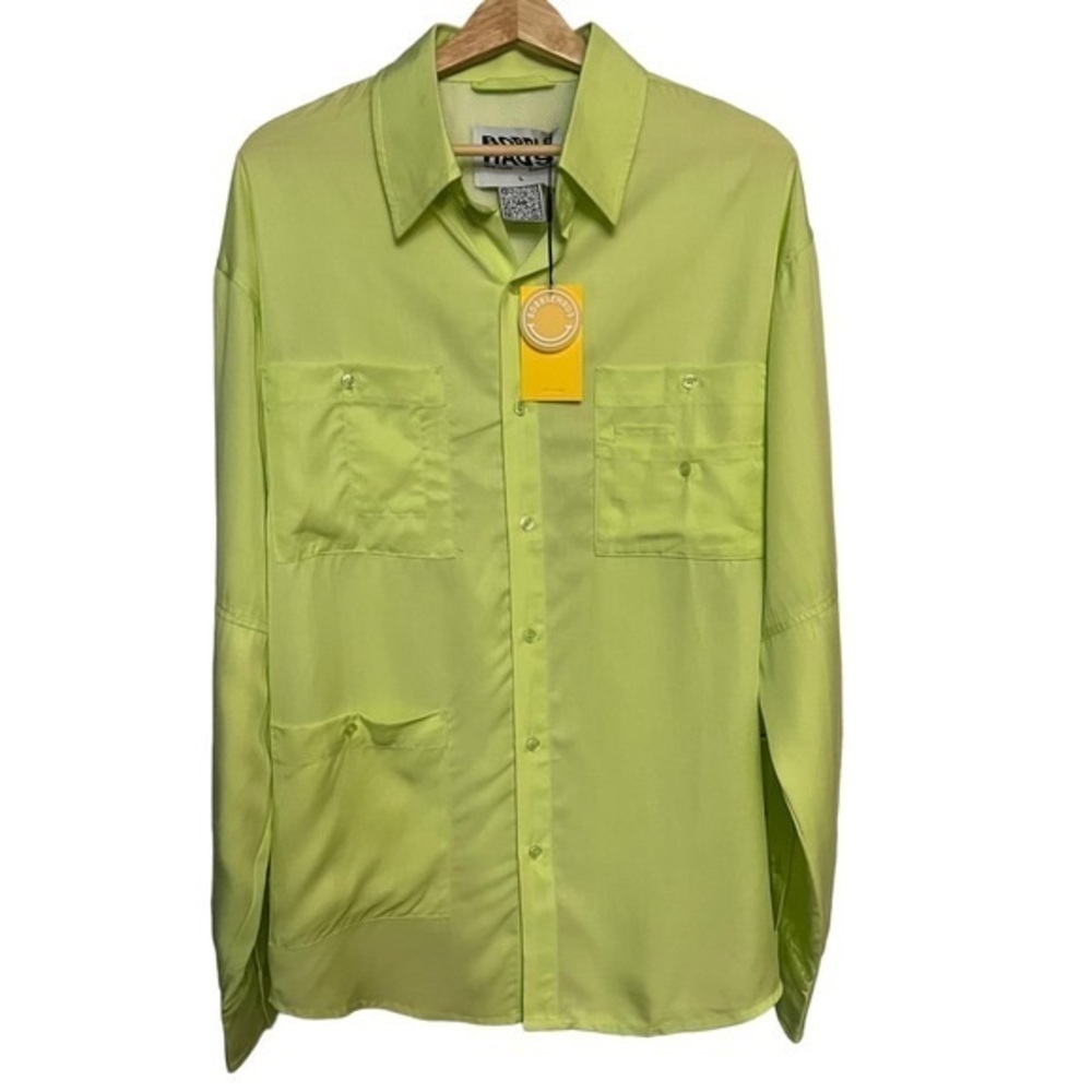 NWT Bobblehaus Streetwear Tencel Oversized Neon Lime Cargo Pants and Shirt Set